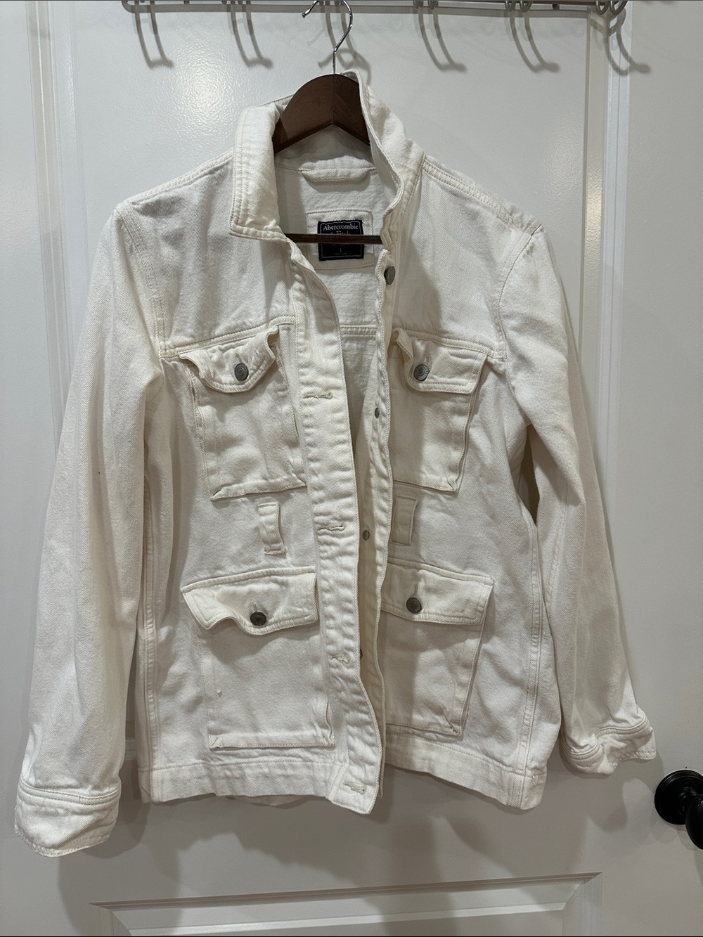 Abercrombie & Fitch Off-White Cotton Utility Jean Jacket-belt currently MIA